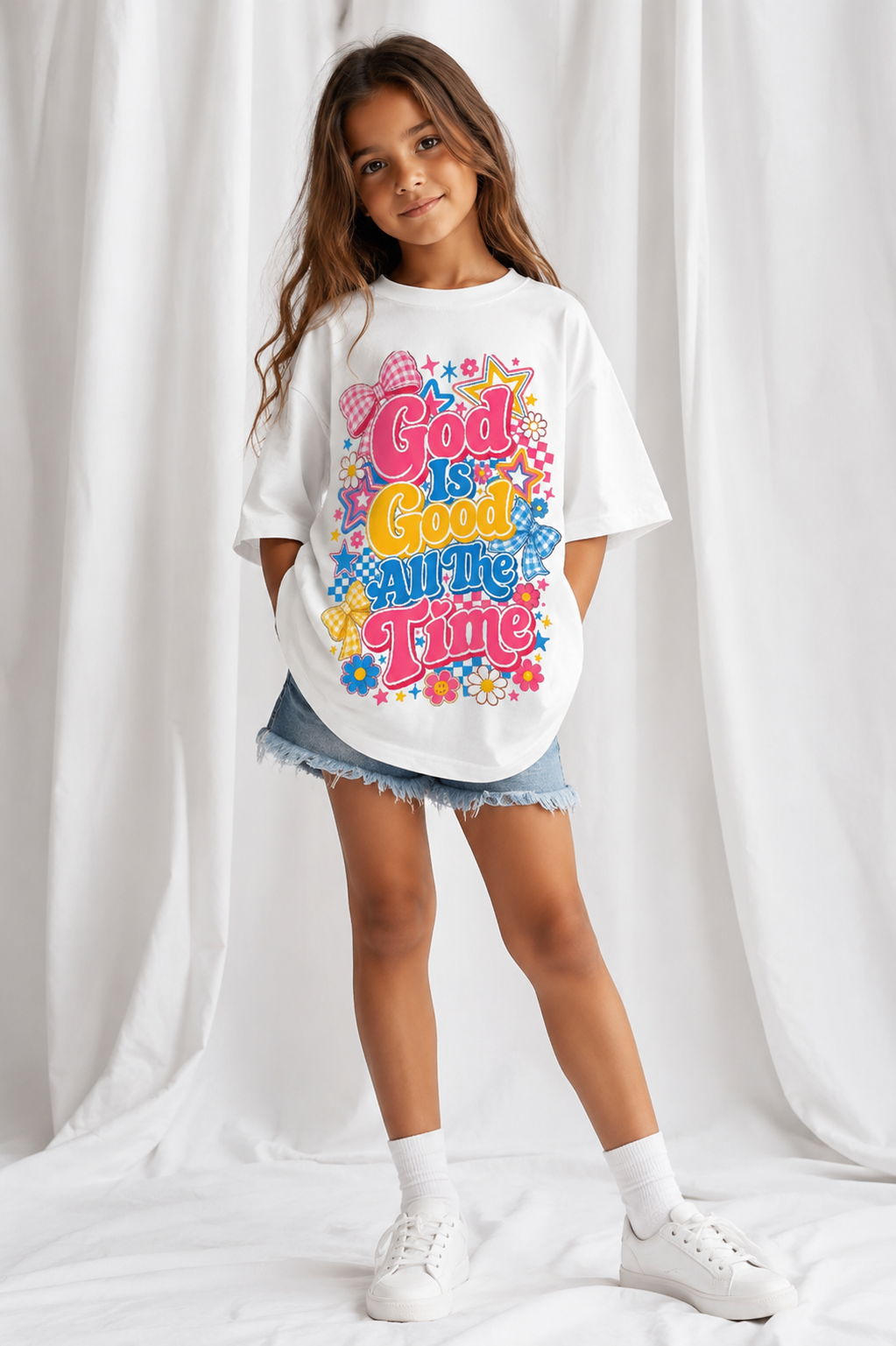 Youth T‑Shirt — "God Is Good All The Time" Colorful Retro Floral Faith Tee