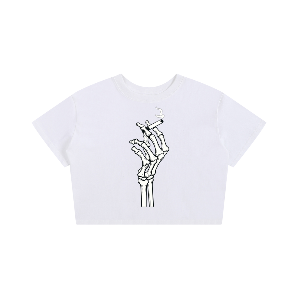 Skeleton Hand Cigarette Women's Baby Crop Tee | Edgy Cotton Crop Top
