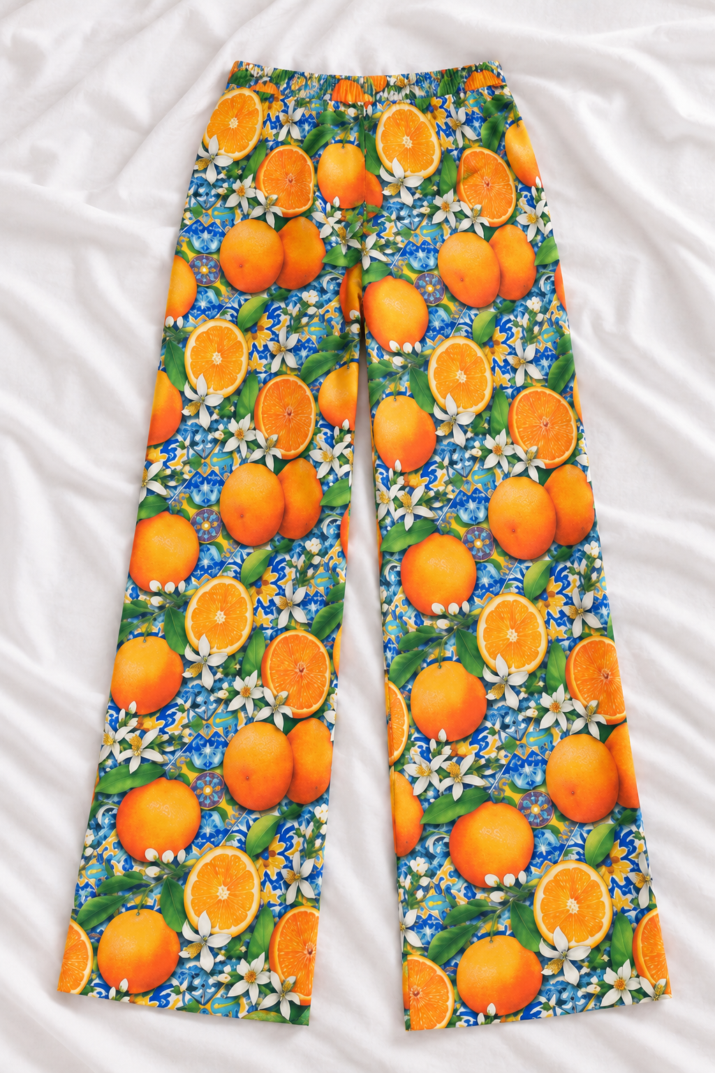 Mediterranean Citrus Relaxed Straight-Leg Pants | Women's Lightweight Beach Lounge Pants