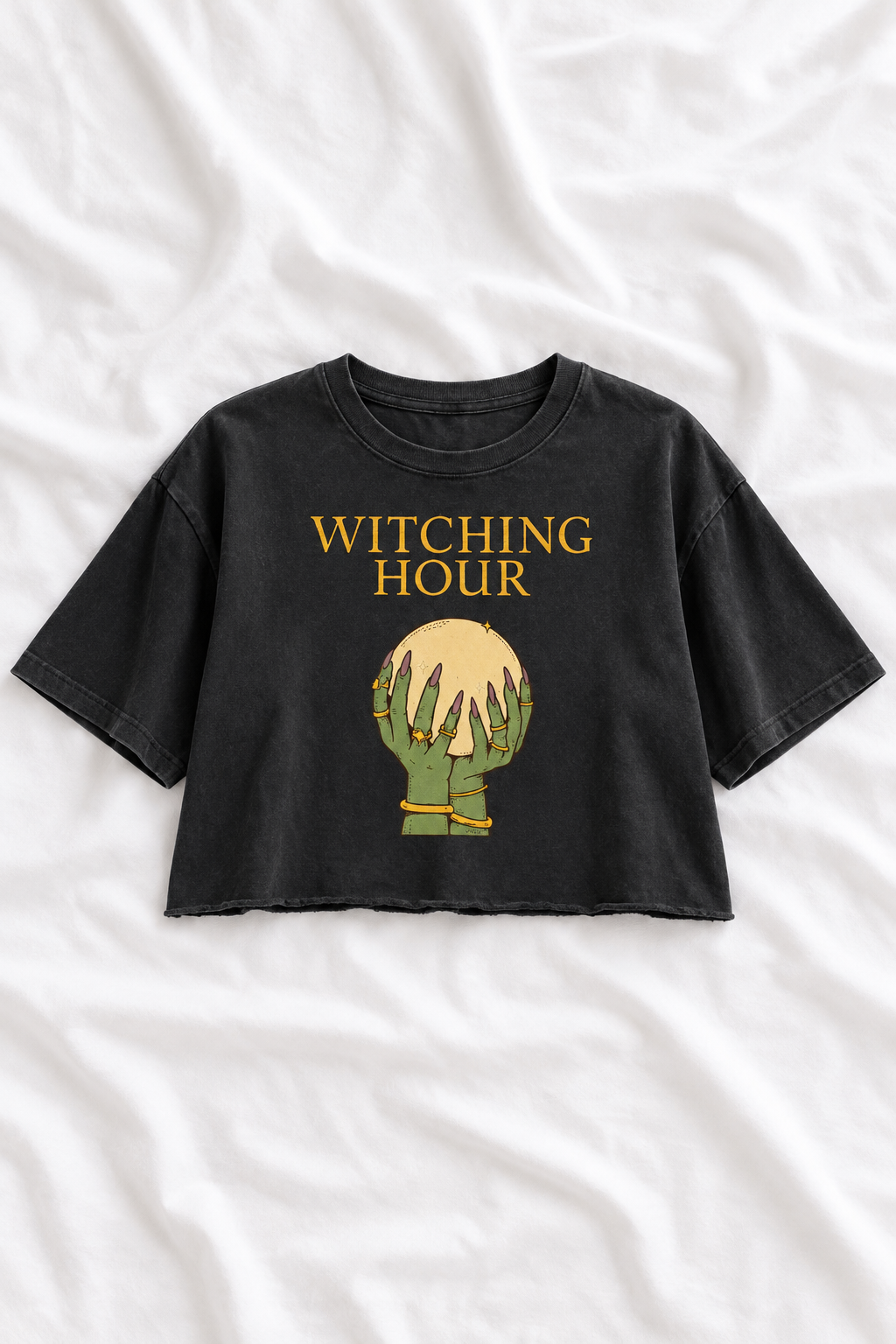 Witching Hour Crystal Ball Snow Washed Raw Edge Crop Top