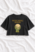Witching Hour Crystal Ball Snow Washed Raw Edge Crop Top