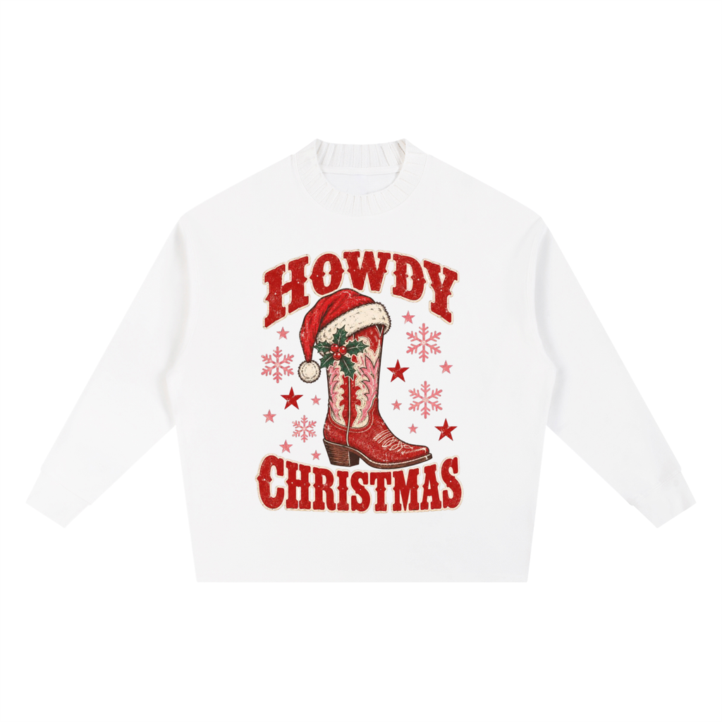 Howdy Christmas Oversized Sweatshirt – Vintage Western Cowboy Boot Holiday Crewneck
