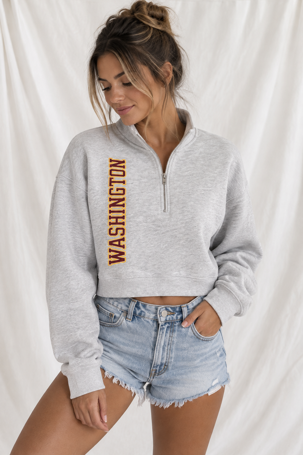 Washington Football Cropped Quarter-Zip Sweatshirt – Women’s Game Day Pullover