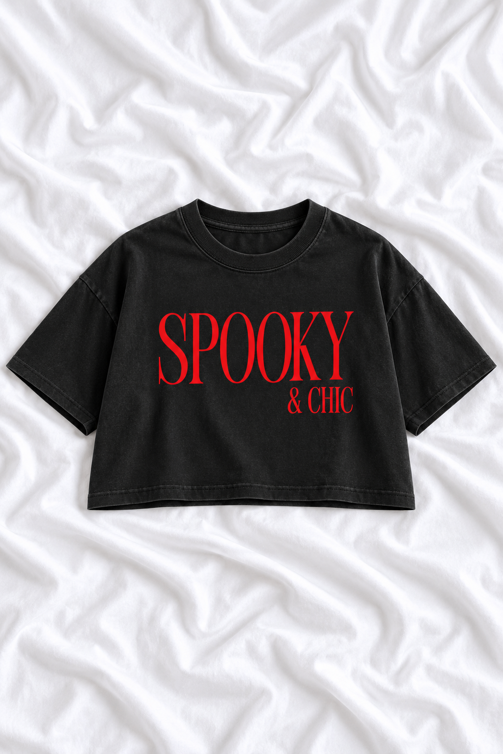 Spooky & Chic Snow Washed Raw Edge Crop Top