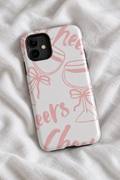 Cheers Cheers Cheers Tough iPhone Case | Pink Wine Glasses Girly Coquette Phone Cover