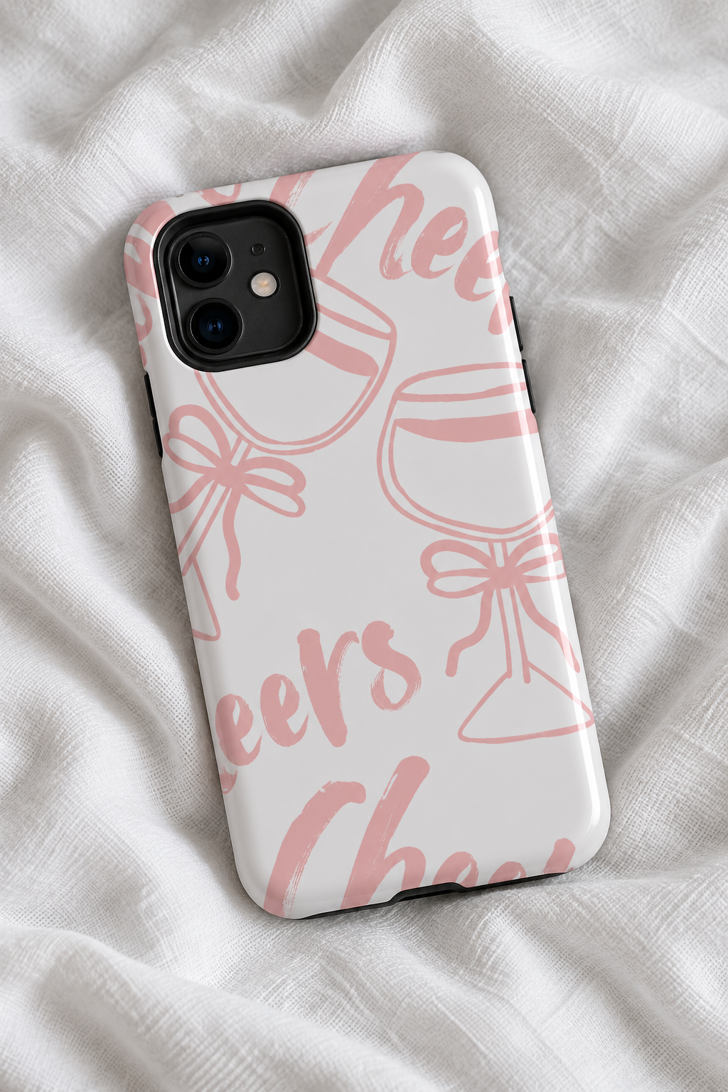 Cheers Cheers Cheers Tough iPhone Case | Pink Wine Glasses Girly Coquette Phone Cover