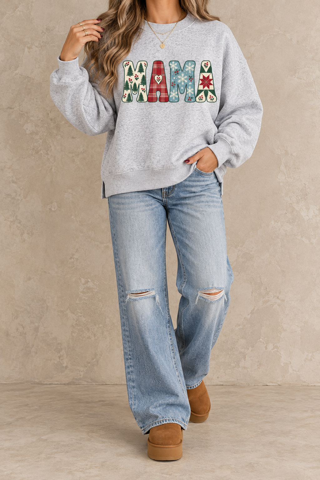 Mama Christmas Sweatshirt – Vintage Holiday Folk Art Graphic Fleece Crewneck
