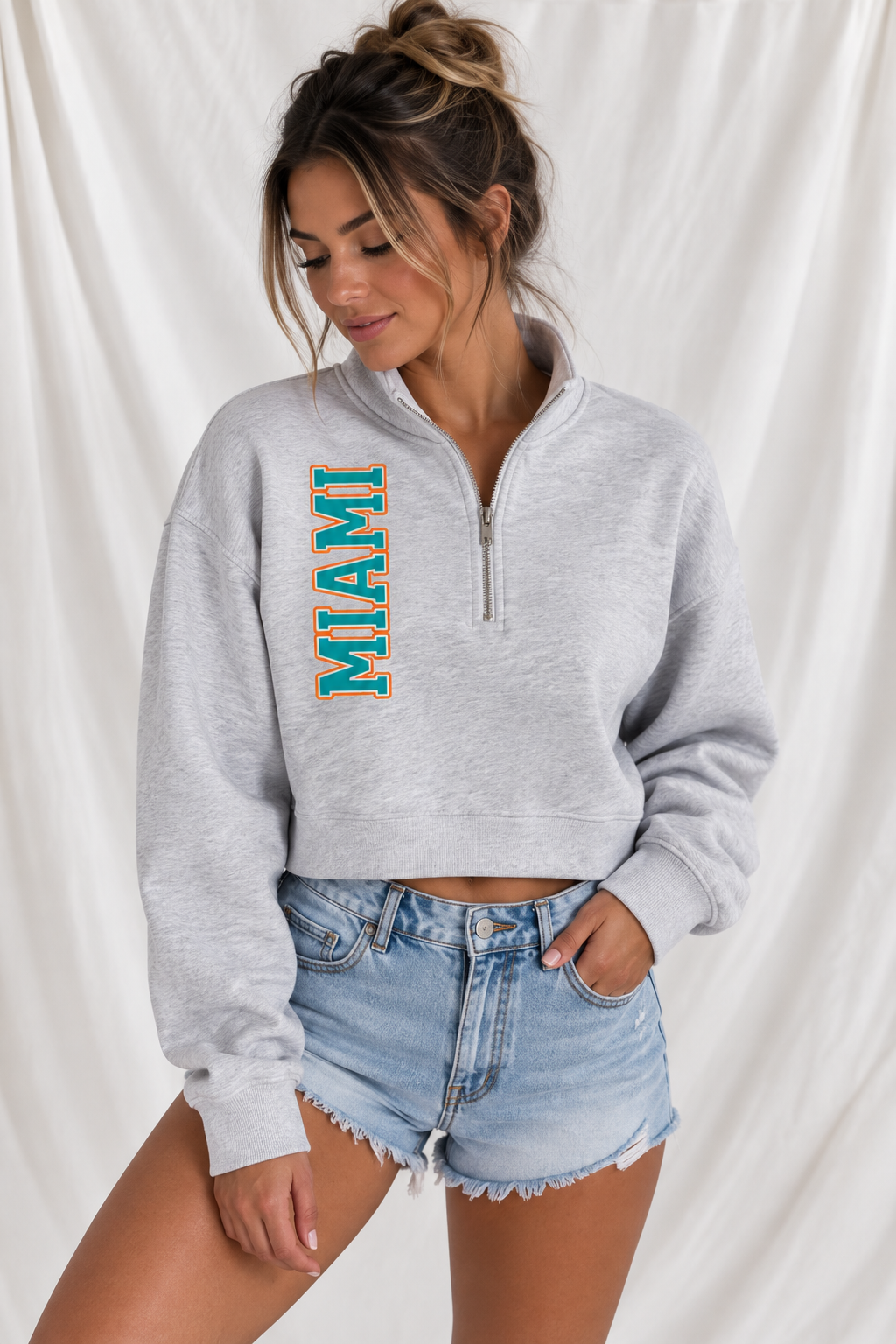 Miami Football Cropped Quarter-Zip Sweatshirt – Women’s Game Day Pullover