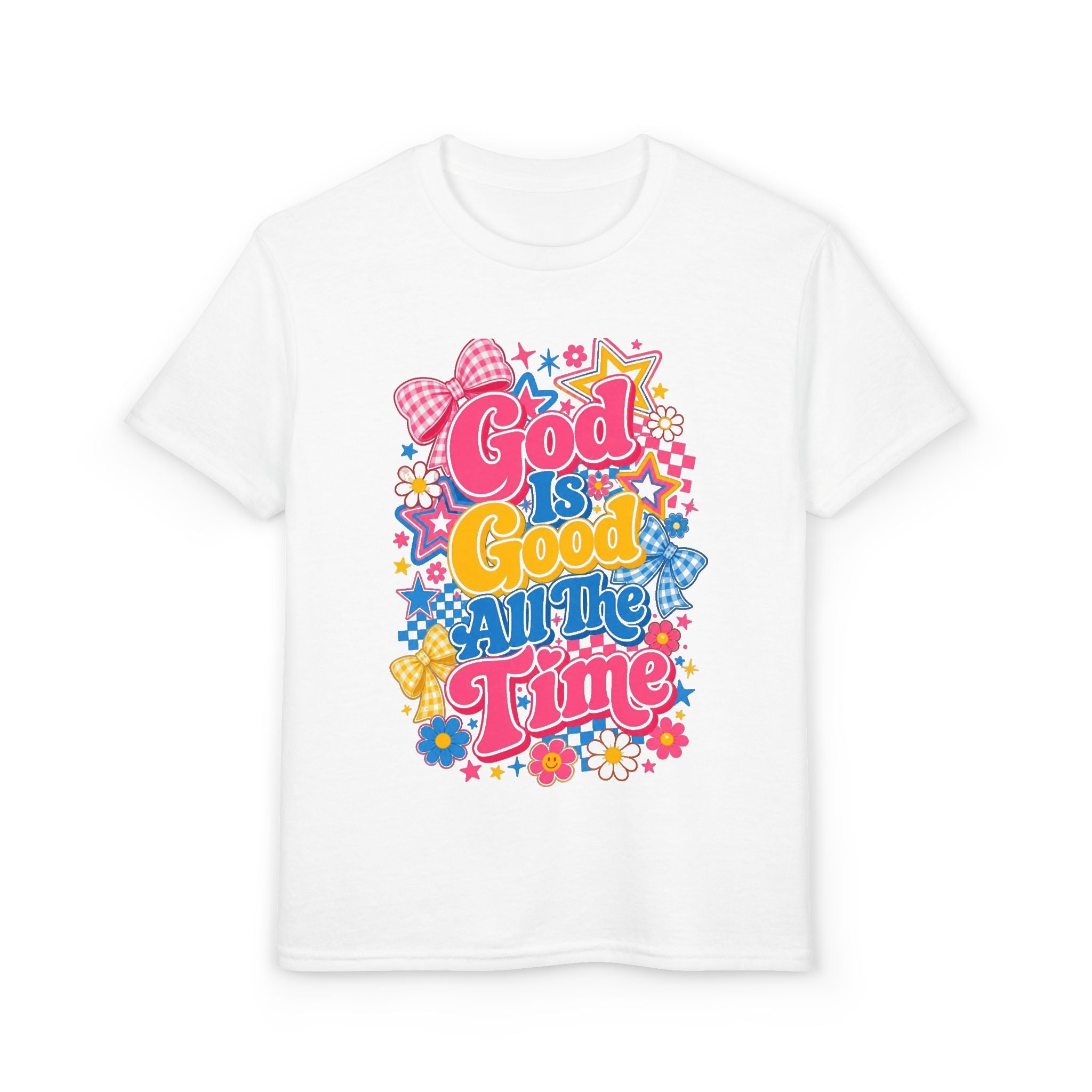 Youth T‑Shirt — "God Is Good All The Time" Colorful Retro Floral Faith Tee