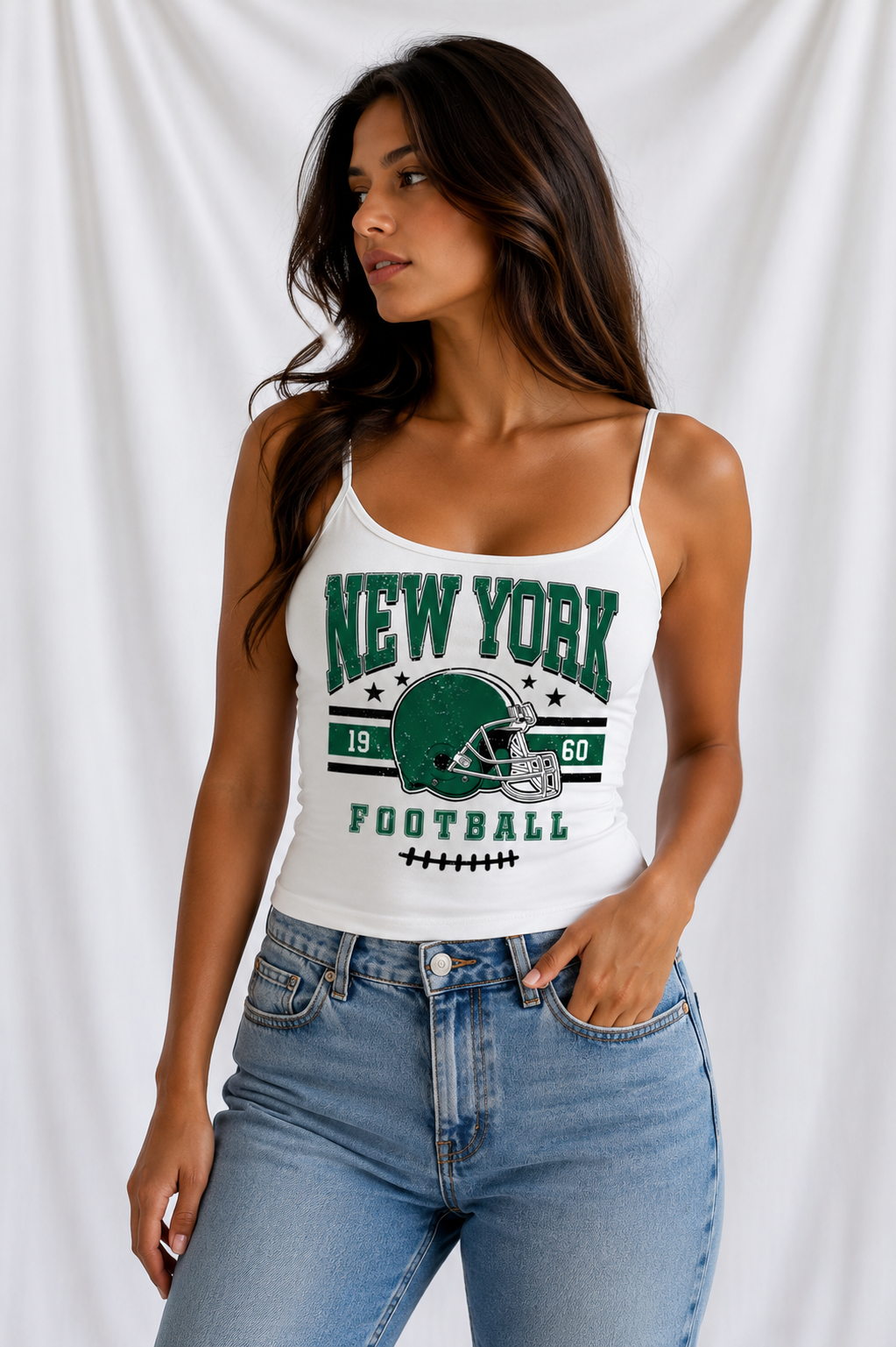 New York Low Back Tank Top – Women’s Football Game Day Shirt, Backless Tailgate Top