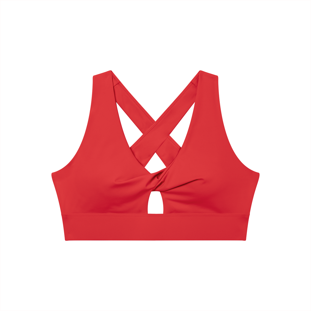 Women's Twist Front V-Neck Sports Bra | Built-In Padded Athletic Workout Bra