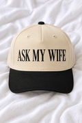 Ask My Wife Embroidered 5-Panel Cap | Adjustable Mid-Profile Snapback Hat