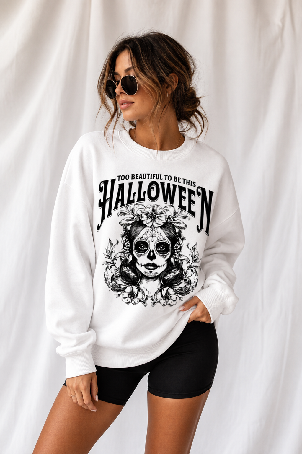 Too Beautiful to Be This Halloween Sugar Skull Unisex Crewneck Sweatshirt