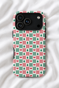 Christmas Patchwork Bow & Tree iPhone Case | Coquette Holiday Phone Cover