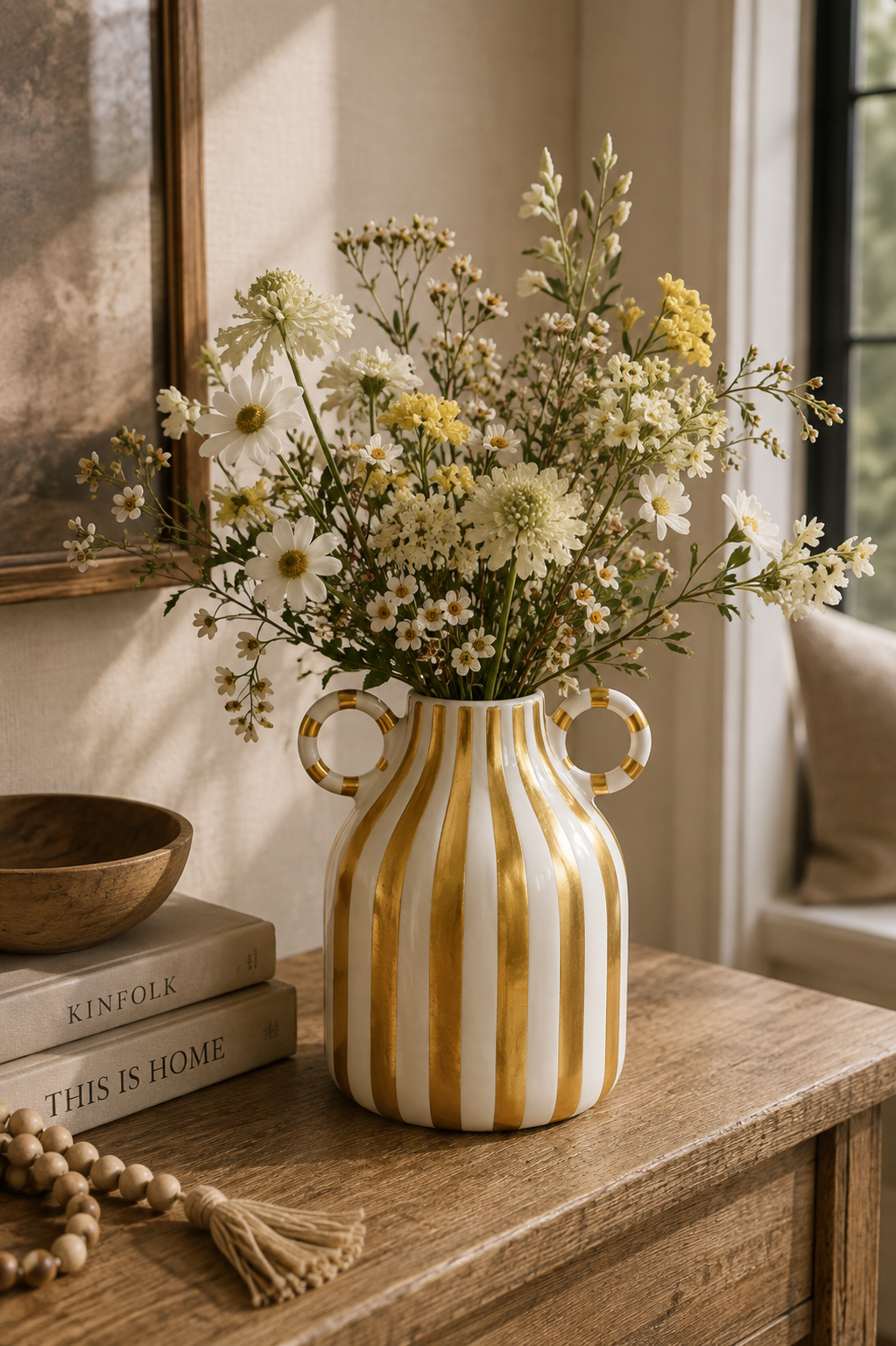 Double Handle Striped Porcelain Vase