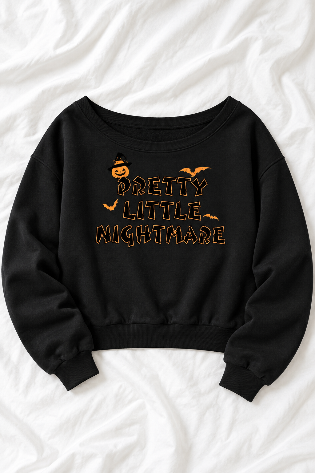 Pretty Little Nightmare Women’s Off-Shoulder Cropped Halloween Sweatshirt