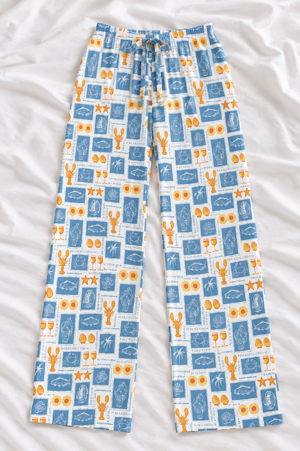 Coastal Lobster Stamp Relaxed Straight-Leg Pants | Women's Lightweight Beach Lounge Pants