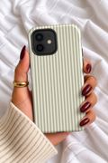 Sage Green Striped iPhone Case – Minimalist Green & Cream Pinstripe Phone Case