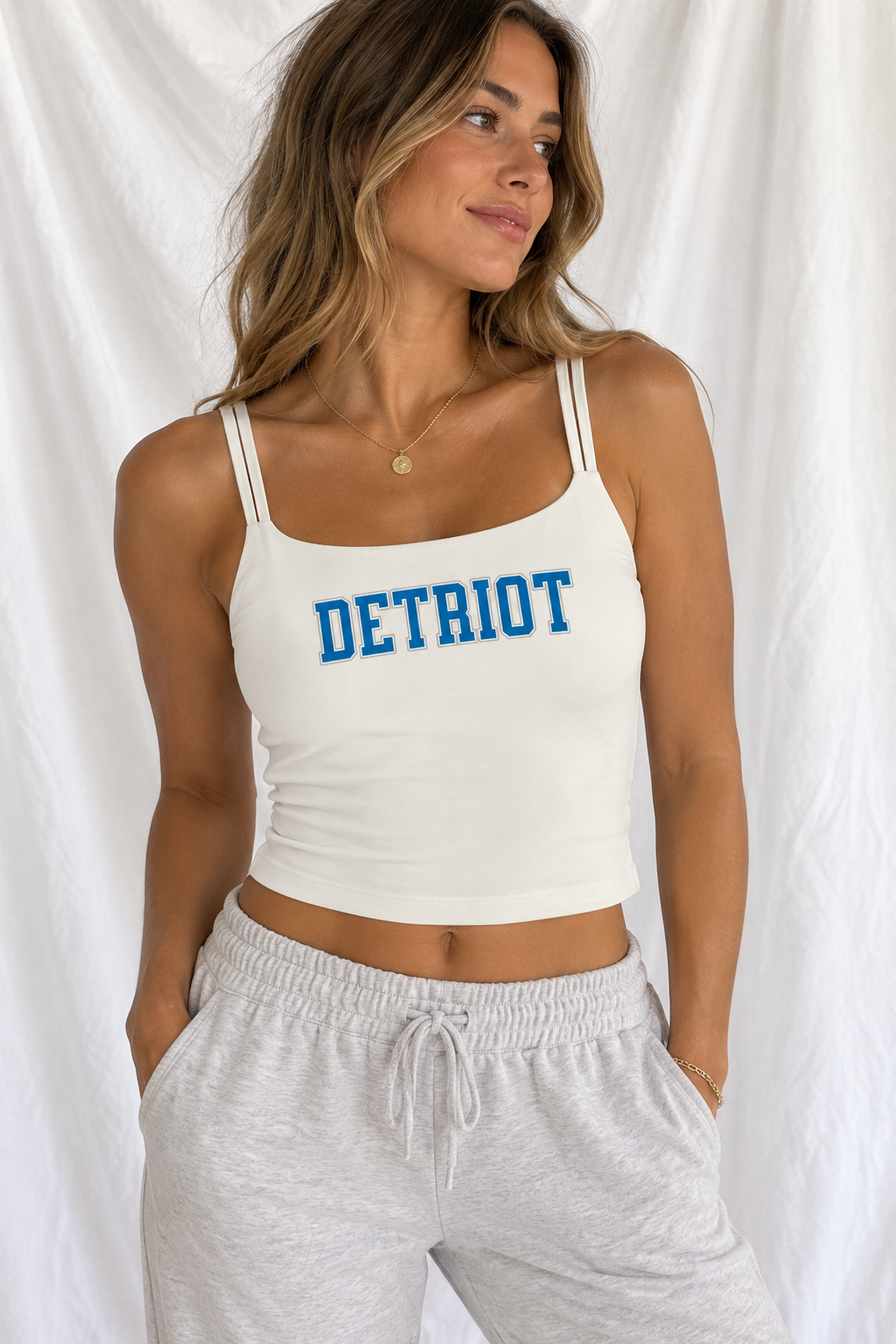 Detroit Football Double-Strap Sports Bra Crop Tank – Women’s Game Day Top