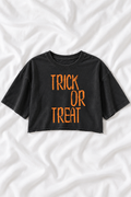 Trick or Treat Snow Washed Raw Edge Halloween Crop Top