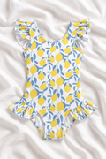 Lemon Girls’ Ruffle Swimsuit – Kids Citrus One Piece Swimwear