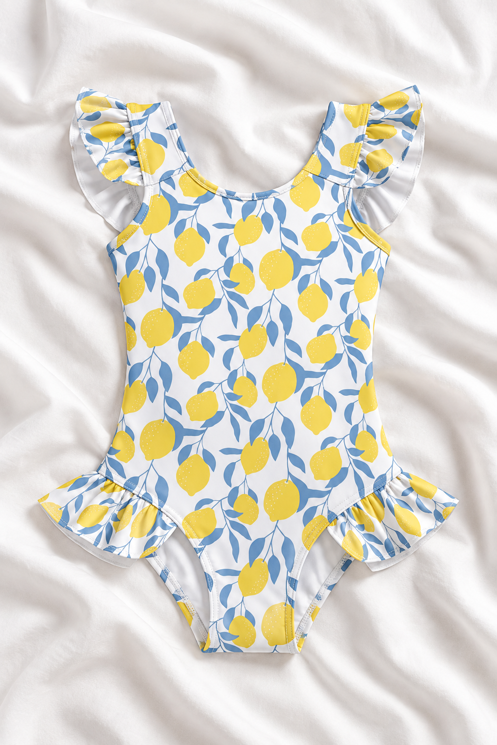 Lemon Girls’ Ruffle Swimsuit – Kids Citrus One Piece Swimwear
