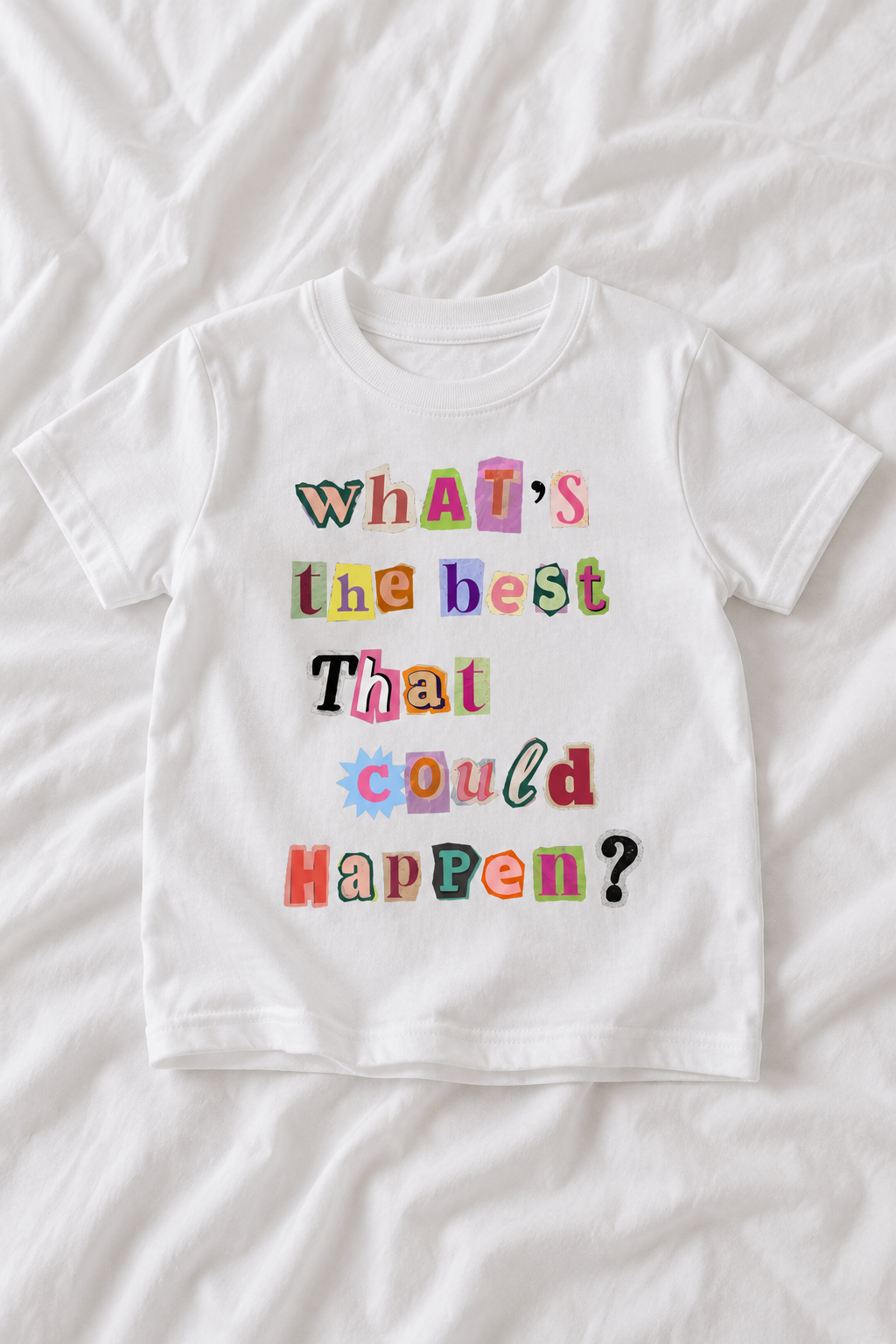 Kids What's the Best That Could Happen T-Shirt | Colorful Retro Graphic Tee | Positive Quote Kids Shirt