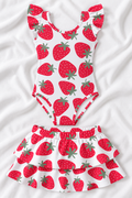 Strawberry Girls’ Ruffle Swimsuit & Skirt Set – Kids Summer Swimwear