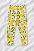 Kids Lemon Print Leggings | Yellow Citrus & Green Leaf Pattern | Italian Summer Stretch Leggings