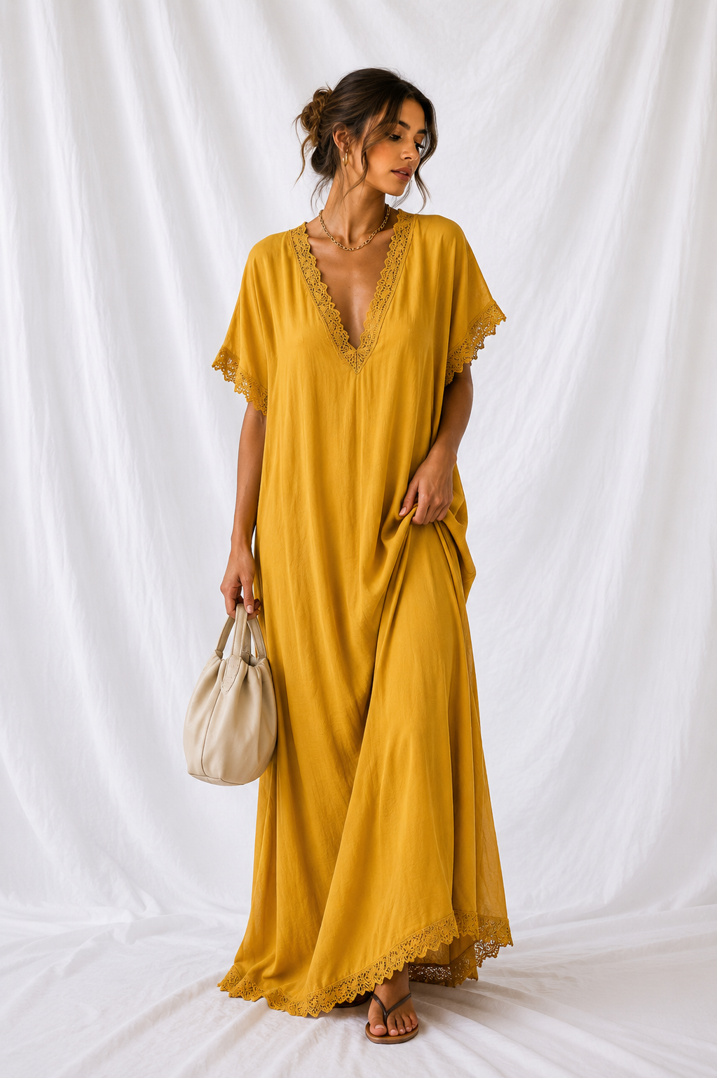 Full Size Lace Trim V-Neck Maxi Dress Plus Size