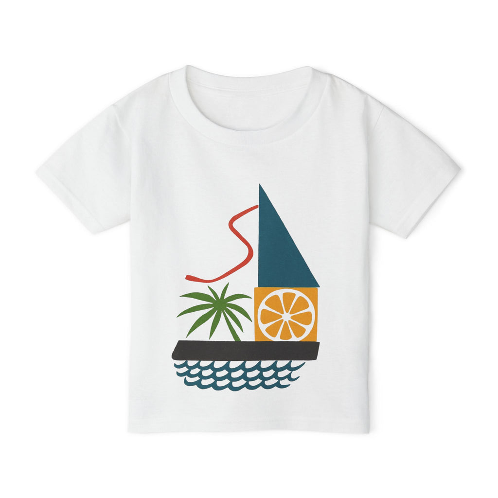 Toddler T‑Shirt — Citrus Sailboat Graphic (Beachy Palm & Orange Slice Design)