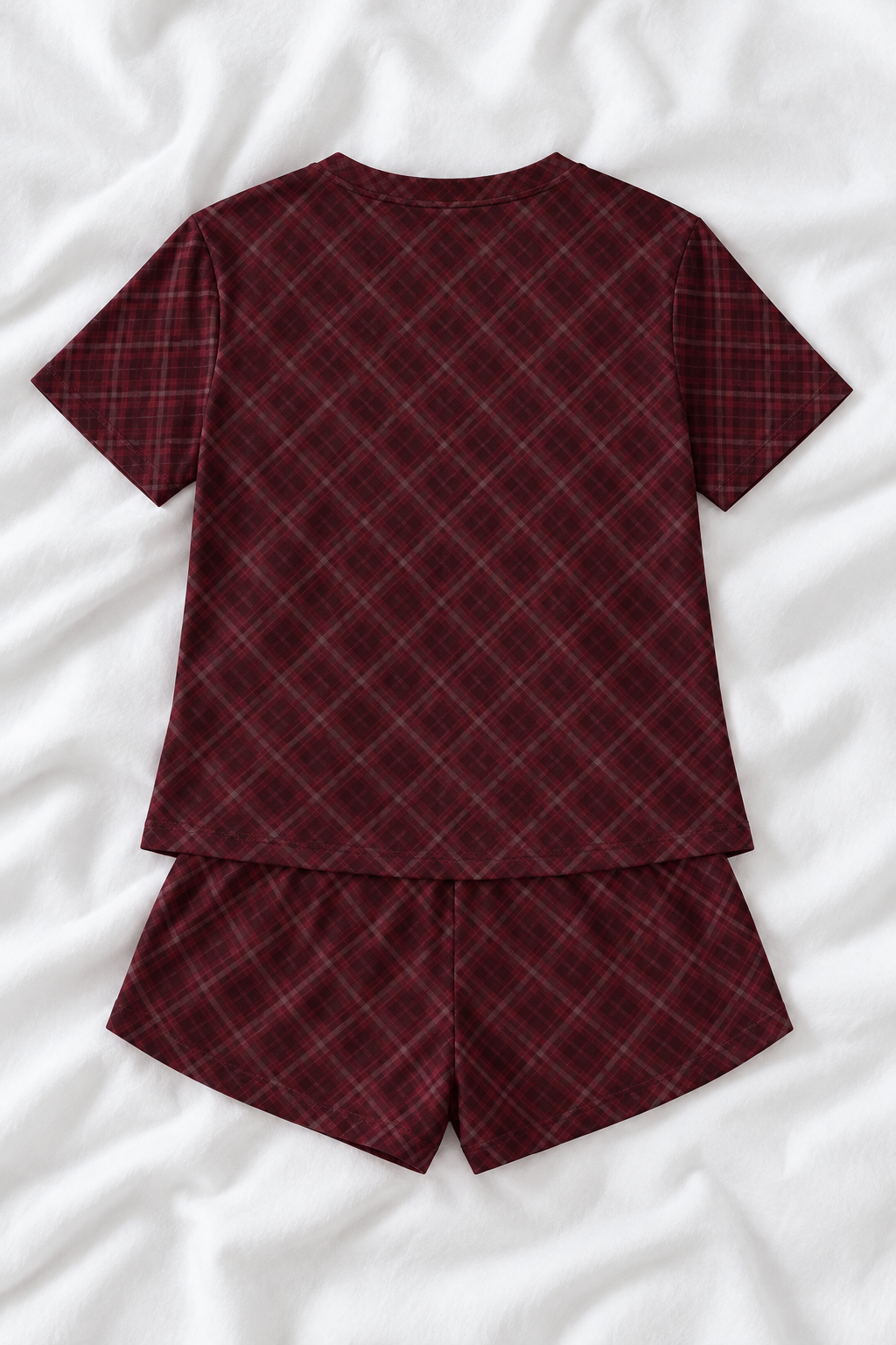 Burgundy Plaid Teddy Bear Soft-Touch Pajama Shorts Set