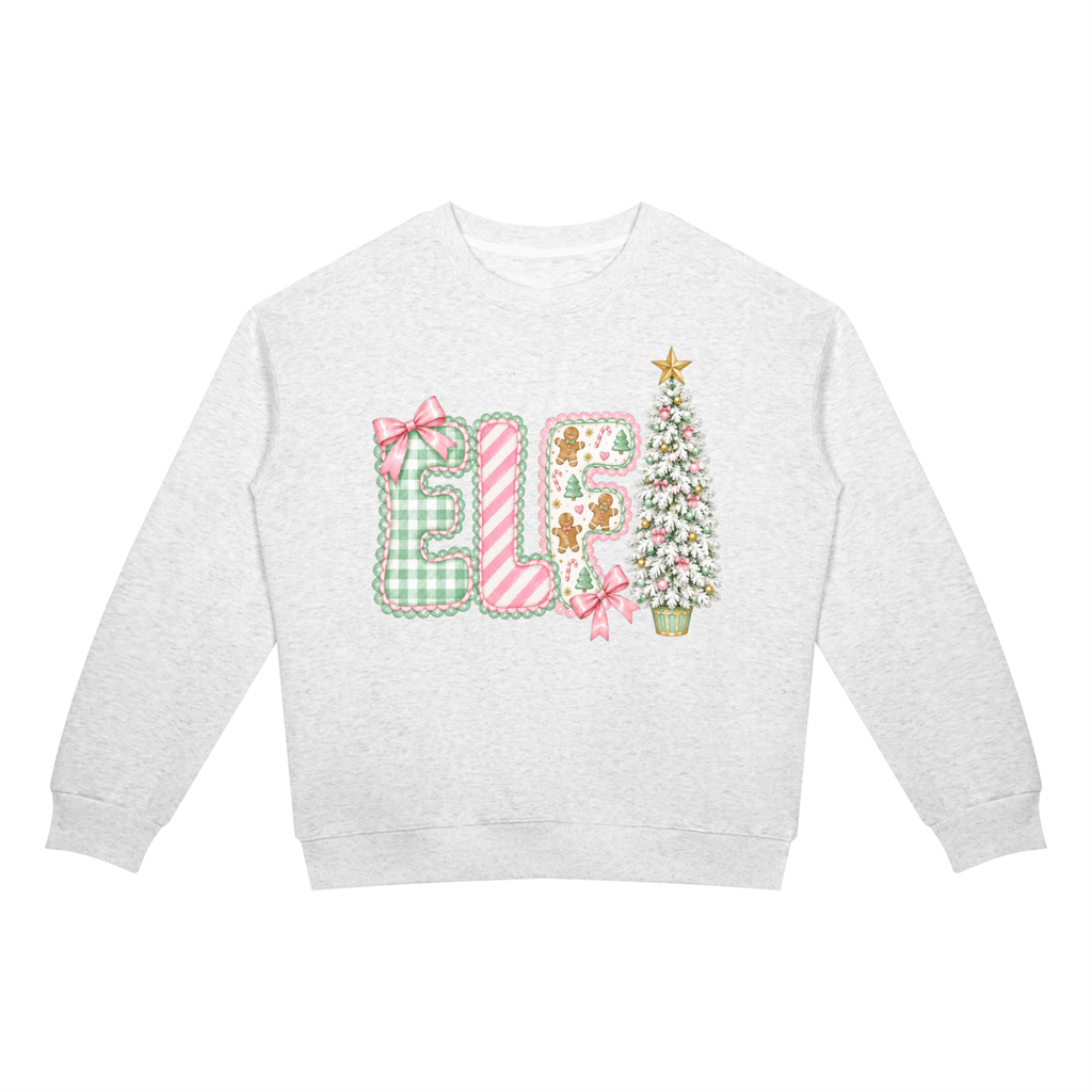 Elf Christmas Tree Unisex Crewneck Sweatshirt | Pink & Green Holiday