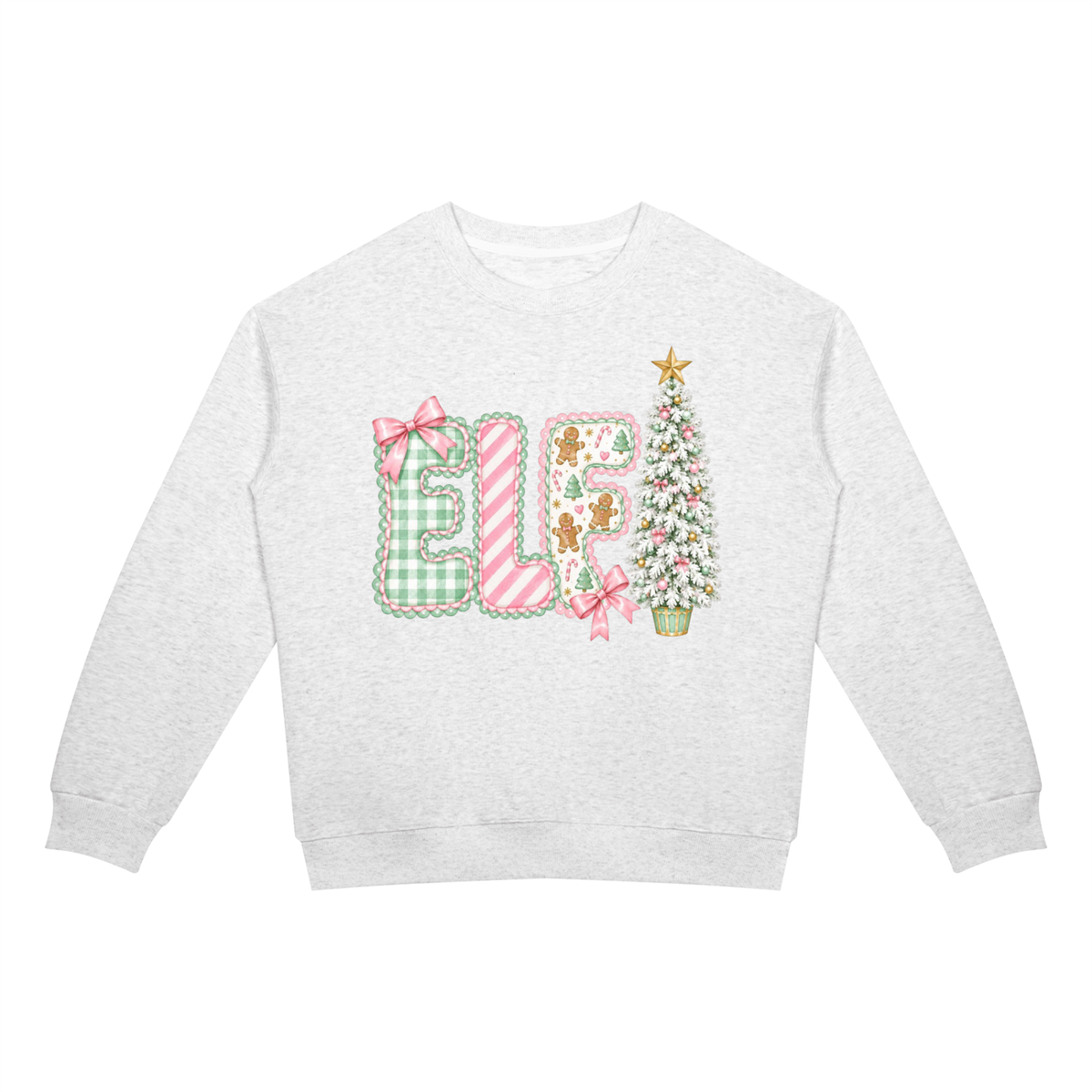Elf Christmas Tree Unisex Crewneck Sweatshirt | Pink & Green Holiday