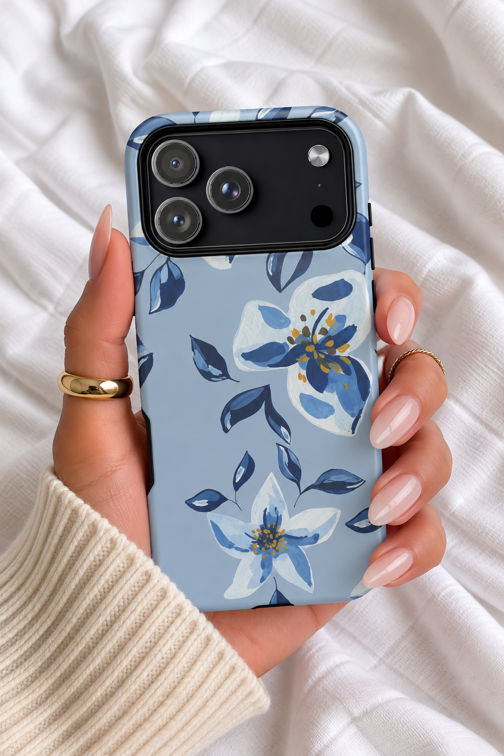 Blue Floral iPhone Case – Vintage Watercolor Flower Tough Phone Case