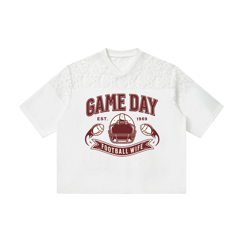 Game Day Football Wife Lace Jersey Tee | Women's Football Game Day Shirt
