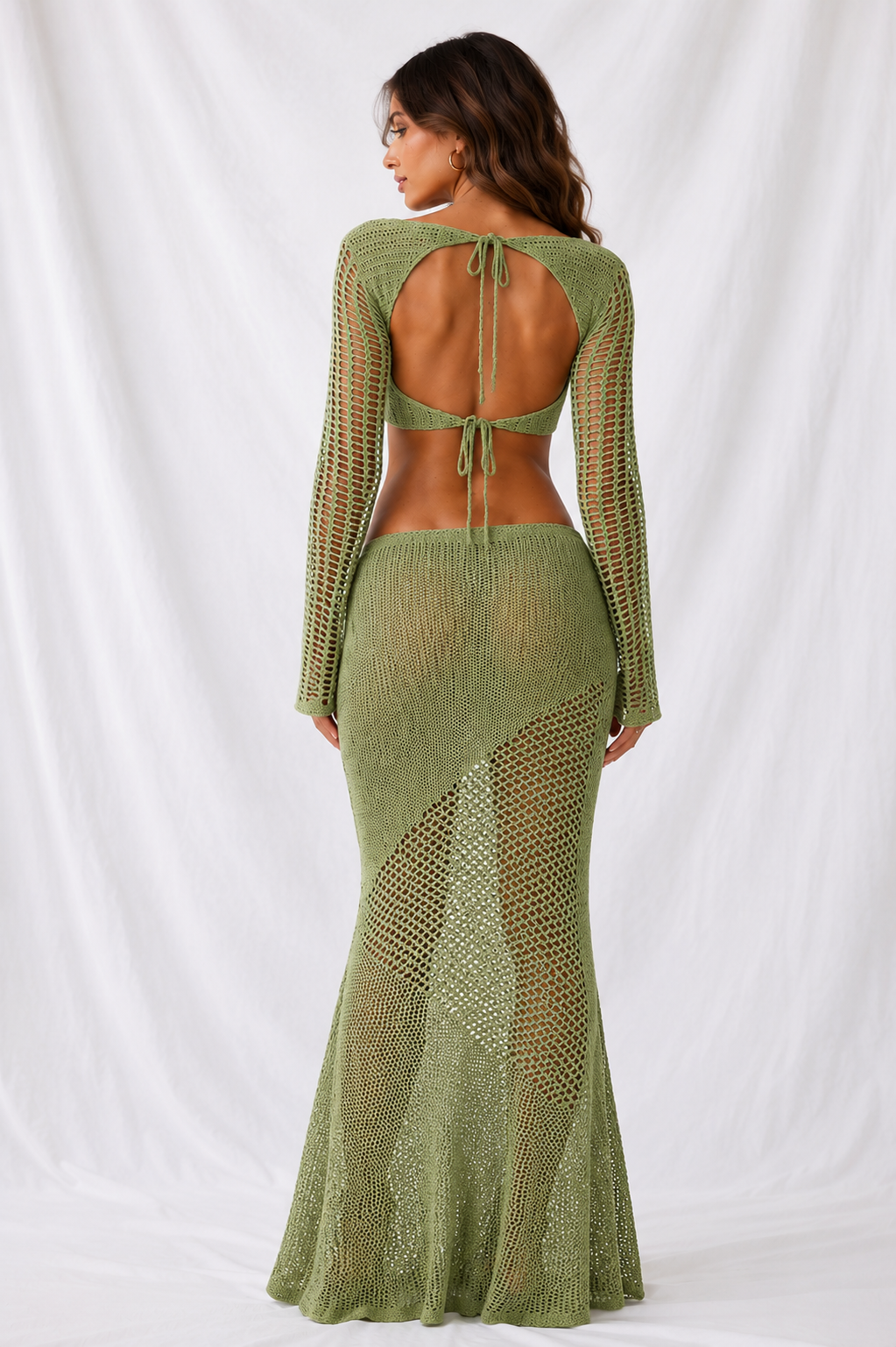 Tied Long Sleeve Top and Skirt Cover Up Set