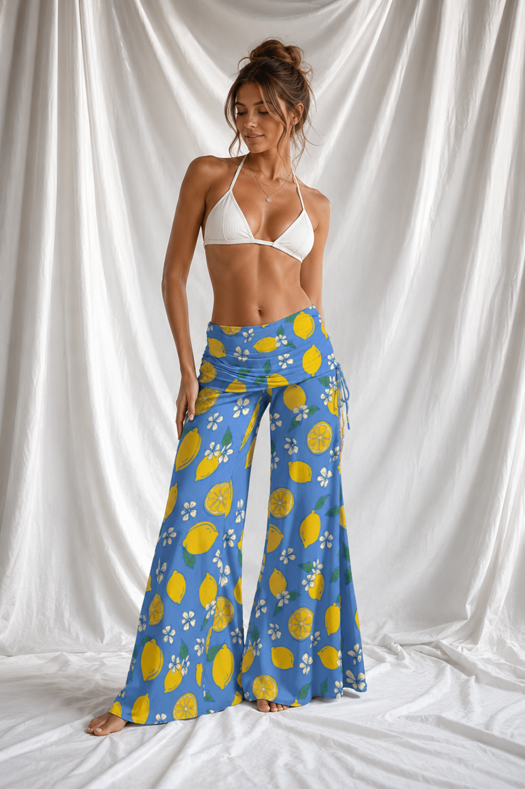 Mediterranean Lemon Wide Leg Pants | Women's Flowy Resort Beach Pants