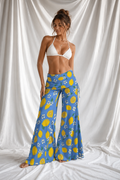 Mediterranean Lemon Wide Leg Pants | Women's Flowy Resort Beach Pants
