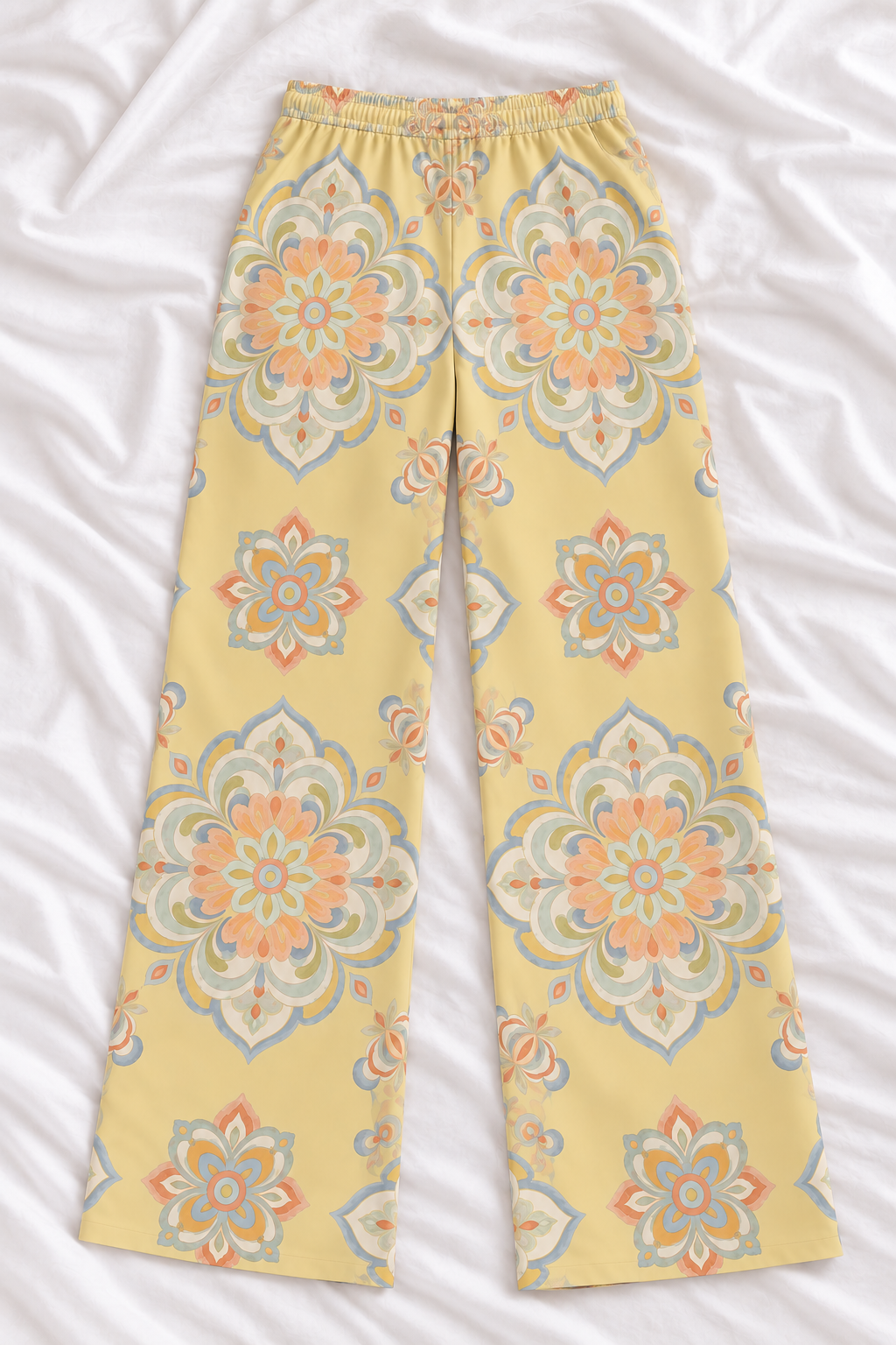 Boho Medallion Relaxed Straight-Leg Pants | Women's Lightweight Beach Lounge Pants