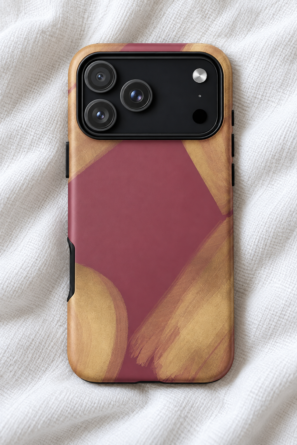 Burgundy Abstract Brushstroke Tough iPhone Case – Gold & Wine Red Artistic Phone Cover