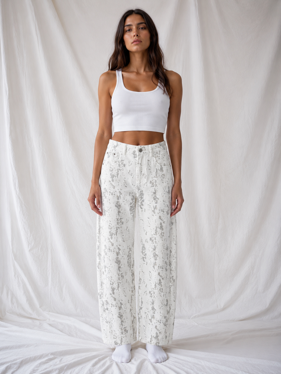 Women's Splatter Barrel Leg Jeans