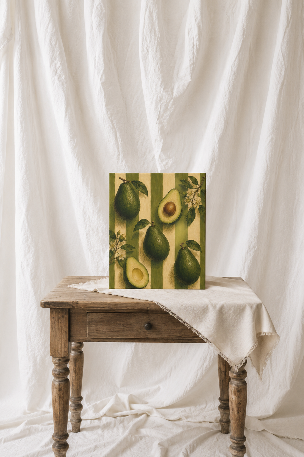 Vintage Avocado Canvas Wall Art, French Country Kitchen Decor, Botanical Fruit Artwork, Farmhouse Cottagecore Stretched Canvas