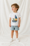 Toddler T‑Shirt — Citrus Sailboat Graphic (Beachy Palm & Orange Slice Design)