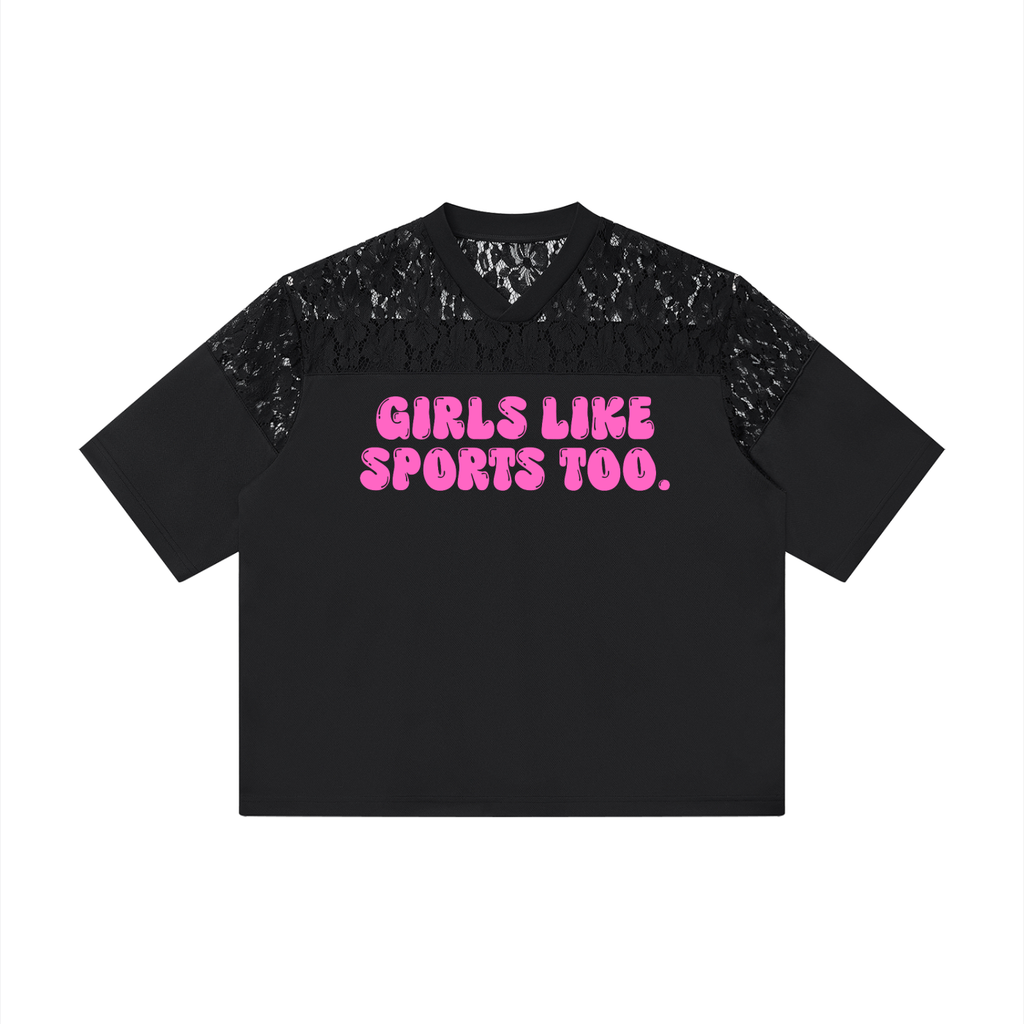 Girls Like Sports Too Lace Jersey Tee | Women's Football Game Day Shirt