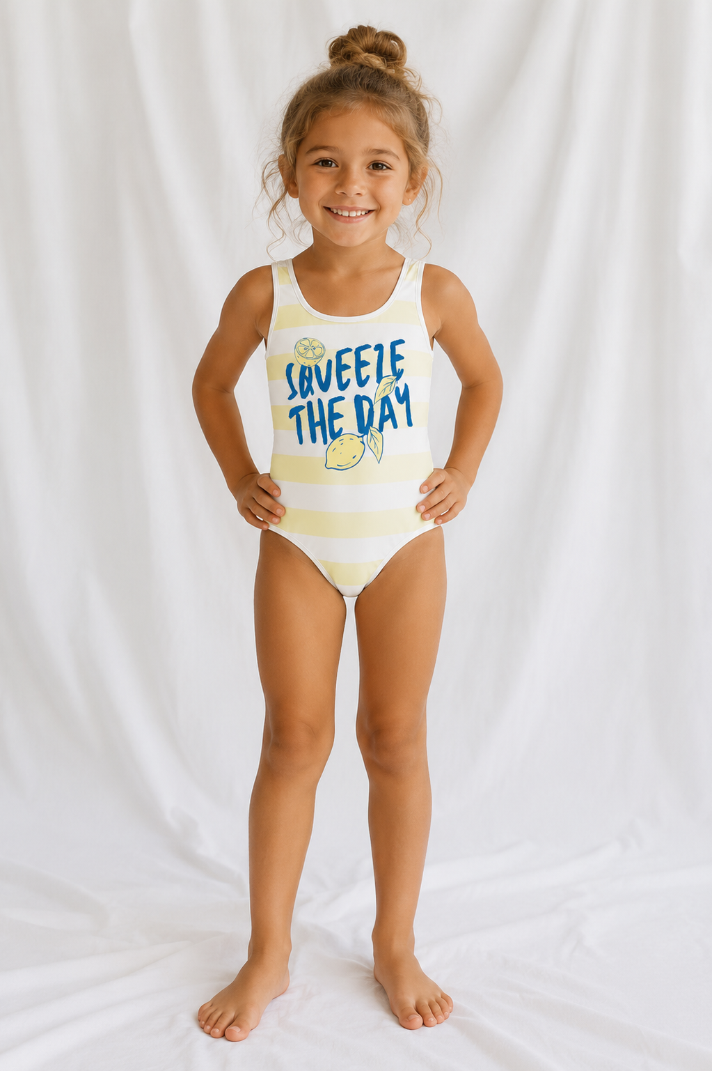 Little Kids "Squeeze the Day" Lemon One Piece Swimsuit | Citrus Summer Bathing Suit