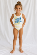 Little Kids "Squeeze the Day" Lemon One Piece Swimsuit | Citrus Summer Bathing Suit