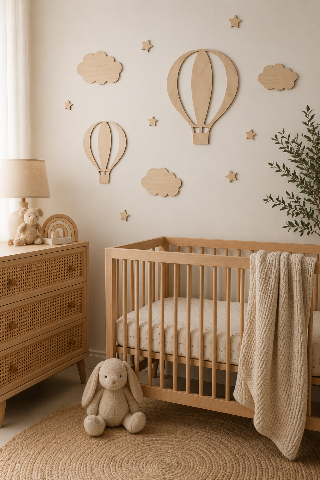 Wooden Hot Air Balloon, Cloud & Star Wall Décor Set