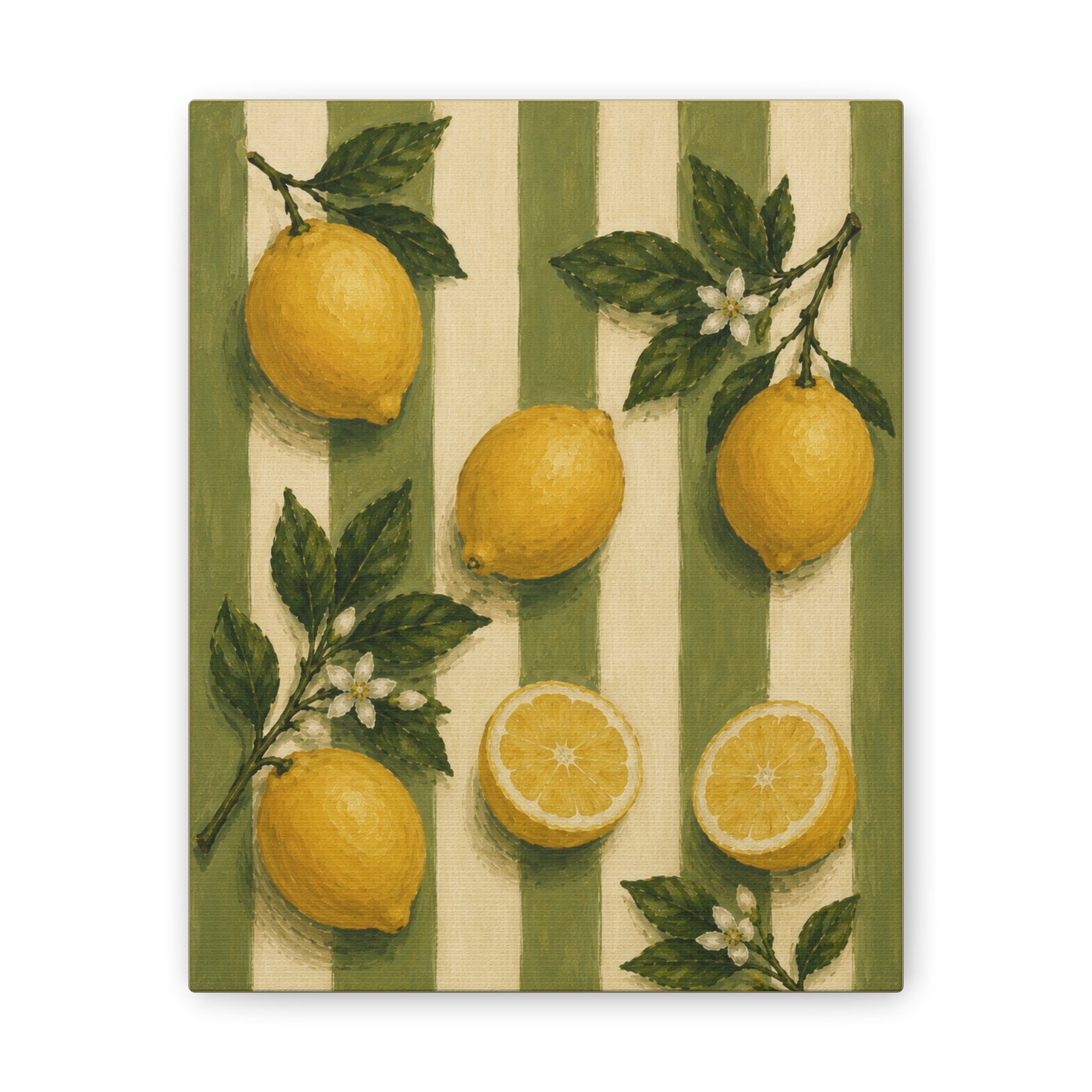 Vintage Lemon Canvas Wall Art, French Country Kitchen Decor, Botanical Citrus Artwork, Farmhouse Cottagecore Stretched Canvas