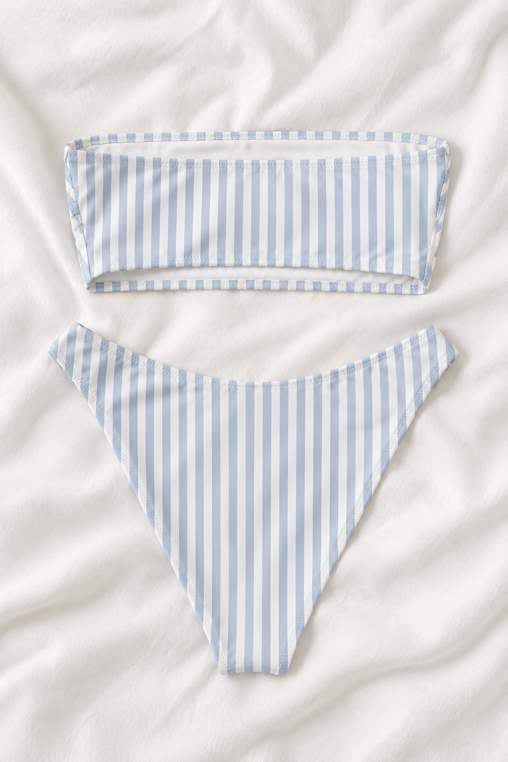 Light Blue & White Striped Bandeau Bikini Set | High Cut Two Piece Swimsuit